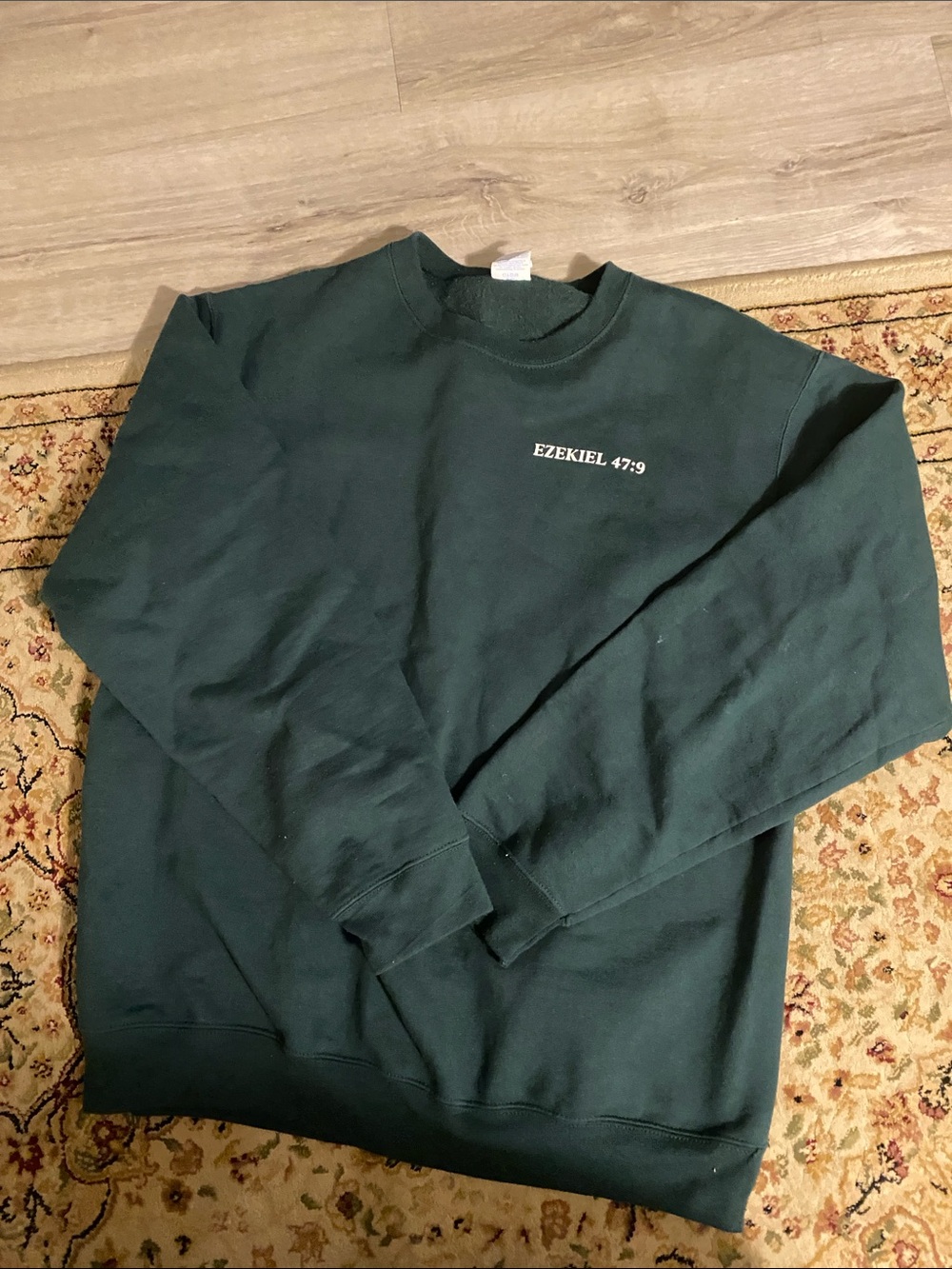 Large Dark Green 'Ezekiel 47:9' Crewneck Sweatshirt